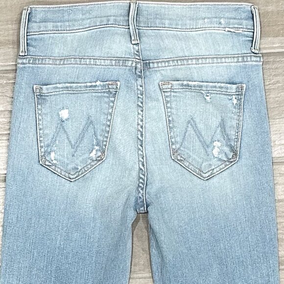 Mother Mid-Rise The Weekender Distressed Flare Jeans in Free Hugs Light Wash - Picture 7 of 14